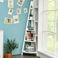 Tangkula 5 Tier Corner Shelf, 69 Inch Tall Corner Bookshelf Ladder Shelf Plant Stand for Living Room Home Office