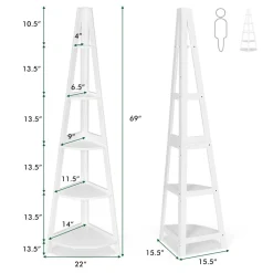 Tangkula 5 Tier Corner Shelf, 69 Inch Tall Corner Bookshelf Ladder Shelf Plant Stand for Living Room Home Office