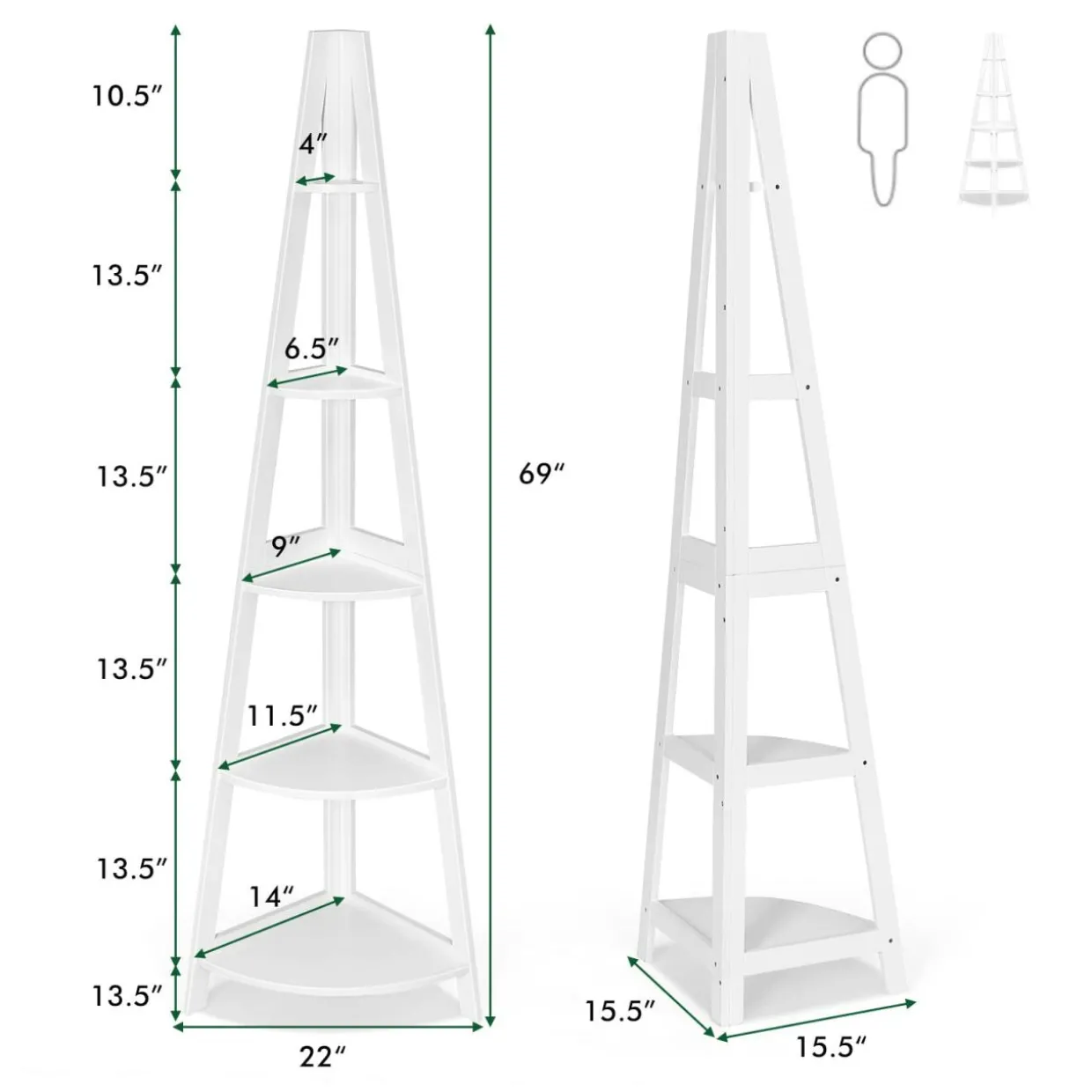 Tangkula 5 Tier Corner Shelf, 69 Inch Tall Corner Bookshelf Ladder Shelf Plant Stand for Living Room Home Office