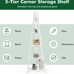 Tangkula 5 Tier Corner Shelf, 69 Inch Tall Corner Bookshelf Ladder Shelf Plant Stand for Living Room Home Office