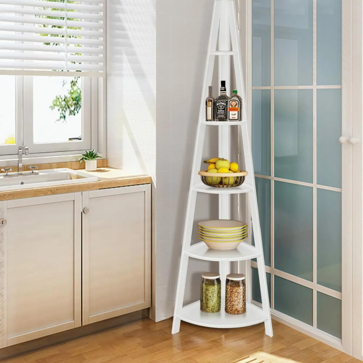 Tangkula 5 Tier Corner Shelf, 69 Inch Tall Corner Bookshelf Ladder Shelf Plant Stand for Living Room Home Office
