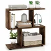 Tangkula 2 Tier Geometric Bookshelf, Freestanding Wood Display Shelf