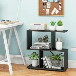 Tangkula 2 Tier Geometric Bookshelf, Freestanding Wood Display Shelf