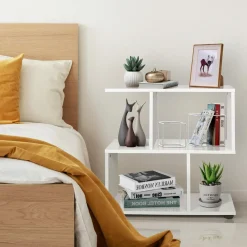Tangkula 2 Tier Geometric Bookshelf, Freestanding Wood Display Shelf
