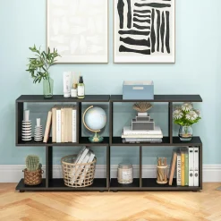 Tangkula 2 Tier Geometric Bookshelf, Freestanding Wood Display Shelf