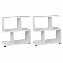 Tangkula 2 Tier Geometric Bookshelf, Freestanding Wood Display Shelf