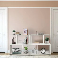 Tangkula 2 Tier Geometric Bookshelf, Freestanding Wood Display Shelf