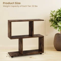 Tangkula 2 Tier Geometric Bookshelf, Freestanding Wood Display Shelf