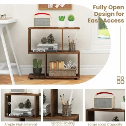 Tangkula 2 Tier Geometric Bookshelf, Freestanding Wood Display Shelf
