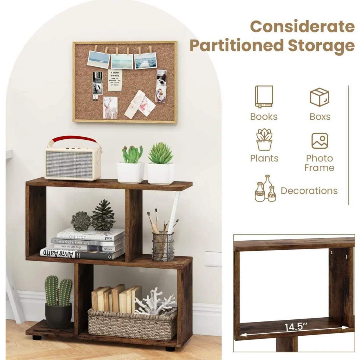Tangkula 2 Tier Geometric Bookshelf, Freestanding Wood Display Shelf