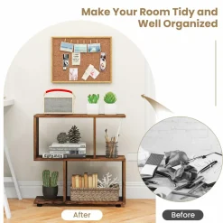 Tangkula 2 Tier Geometric Bookshelf, Freestanding Wood Display Shelf