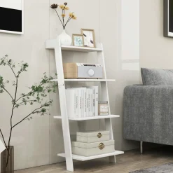 Tangkula 4 Tier Ladder Shelf, Leaning Bookshelf with Solid Wooden Frame