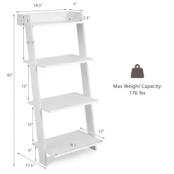 Tangkula 4 Tier Ladder Shelf, Leaning Bookshelf with Solid Wooden Frame