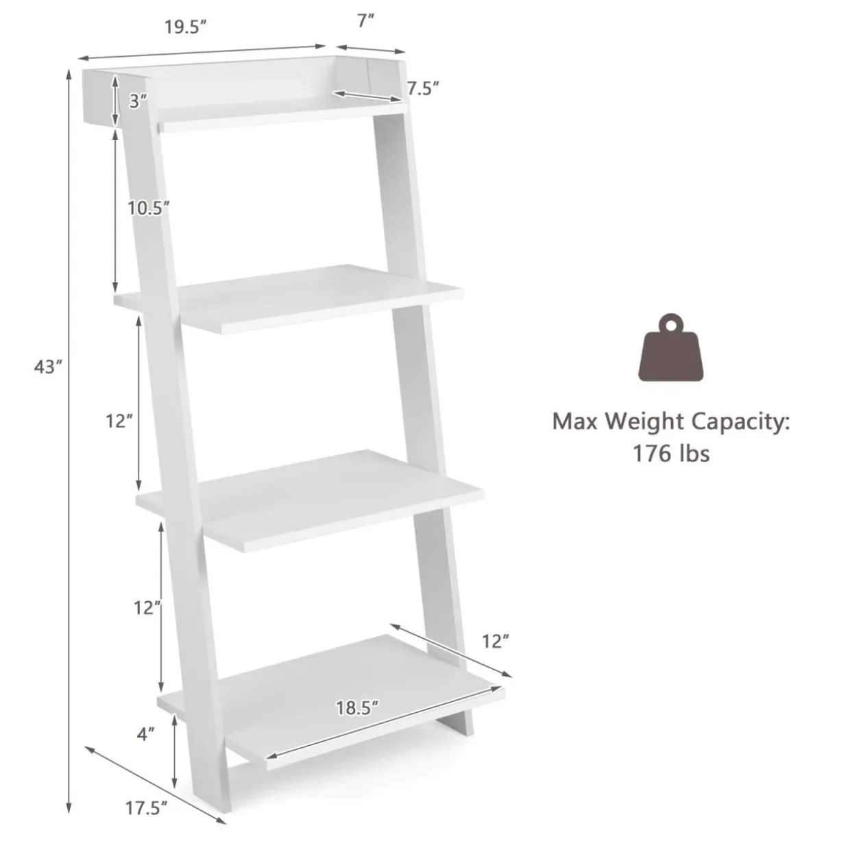 Tangkula 4 Tier Ladder Shelf, Leaning Bookshelf with Solid Wooden Frame