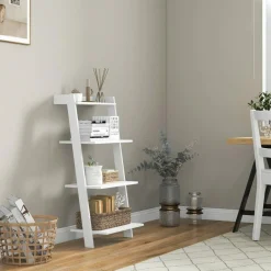 Tangkula 4 Tier Ladder Shelf, Leaning Bookshelf with Solid Wooden Frame