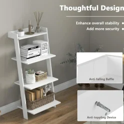 Tangkula 4 Tier Ladder Shelf, Leaning Bookshelf with Solid Wooden Frame