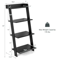 Tangkula 4 Tier Ladder Shelf, Leaning Bookshelf with Solid Wooden Frame