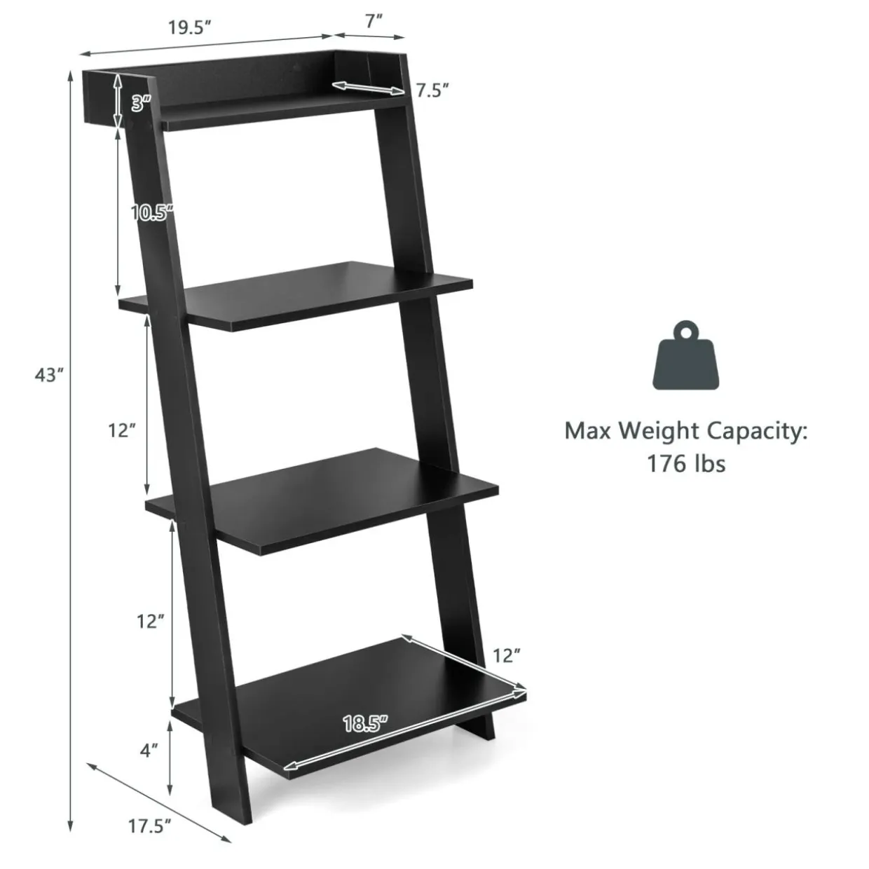 Tangkula 4 Tier Ladder Shelf, Leaning Bookshelf with Solid Wooden Frame