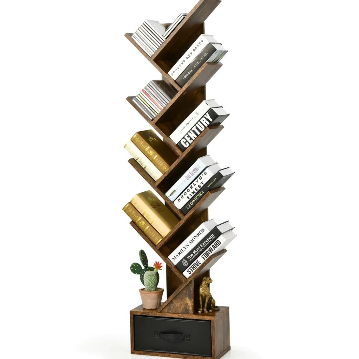 Tangkula 10 Tier Tree Bookshelf with Drawer