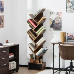 Tangkula 10 Tier Tree Bookshelf with Drawer