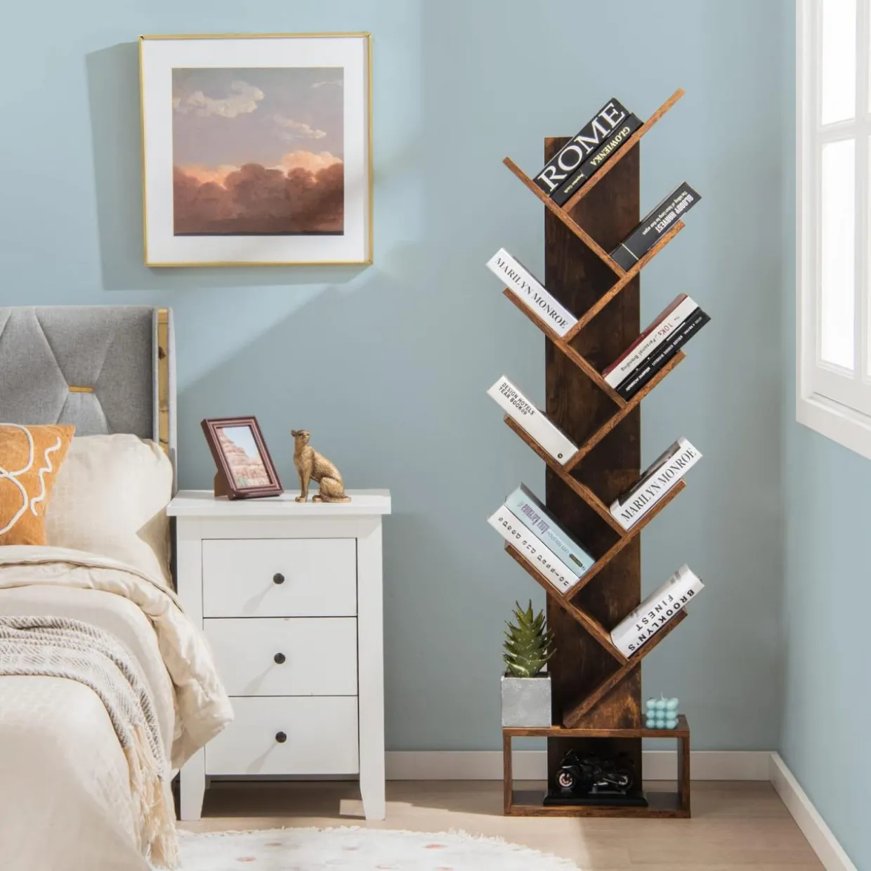 Tangkula 10 Tier Tree Bookshelf with Drawer