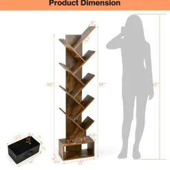Tangkula 10 Tier Tree Bookshelf with Drawer