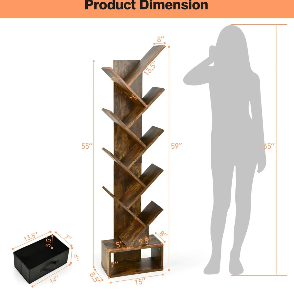 Tangkula 10 Tier Tree Bookshelf with Drawer
