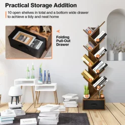 Tangkula 10 Tier Tree Bookshelf with Drawer