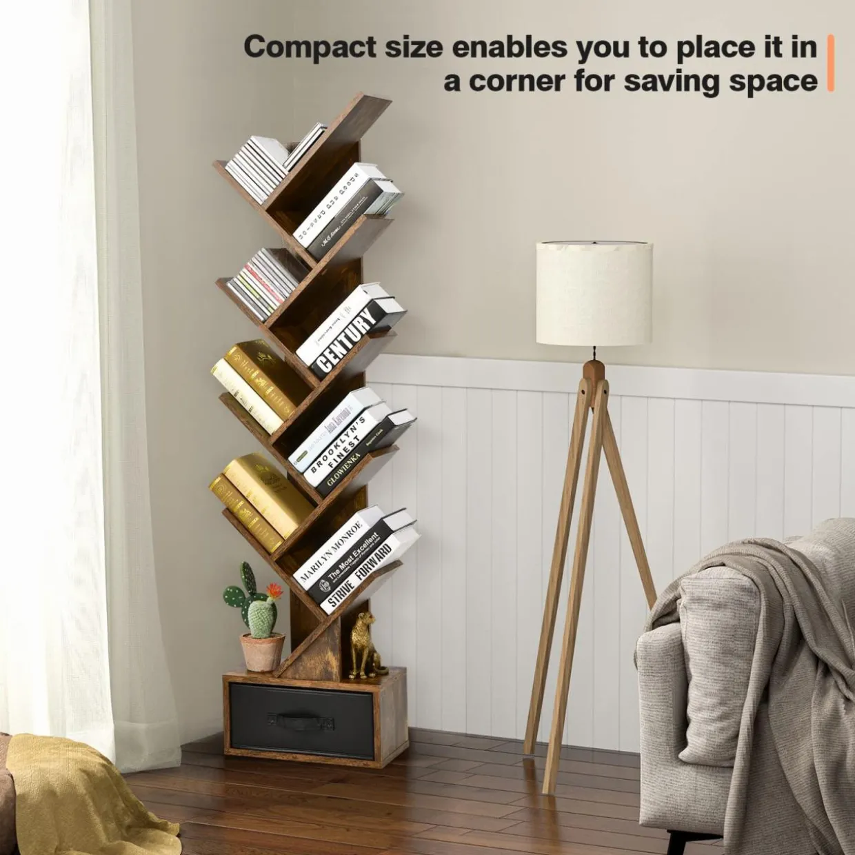 Tangkula 10 Tier Tree Bookshelf with Drawer