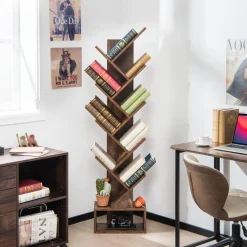 Tangkula 10 Tier Tree Bookshelf with Drawer