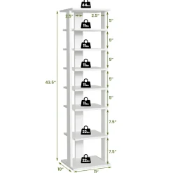 Tangkula 7 Tier Vertical Shoe Rack, Wooden Entryway Narrow Shoe Storage Stand