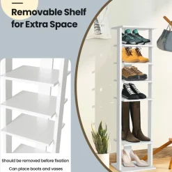 Tangkula 7 Tier Vertical Shoe Rack, Wooden Entryway Narrow Shoe Storage Stand