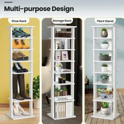 Tangkula 7 Tier Vertical Shoe Rack, Wooden Entryway Narrow Shoe Storage Stand