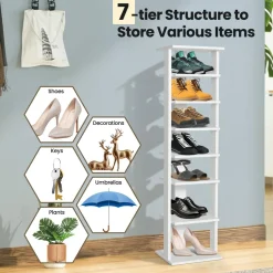 Tangkula 7 Tier Vertical Shoe Rack, Wooden Entryway Narrow Shoe Storage Stand