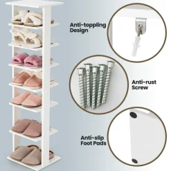 Tangkula 7 Tier Vertical Shoe Rack, Wooden Entryway Narrow Shoe Storage Stand