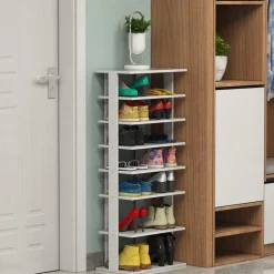 Tangkula 7 Tiers Vertical Shoe Rack, Entryway Slim Wooden Shoes Racks