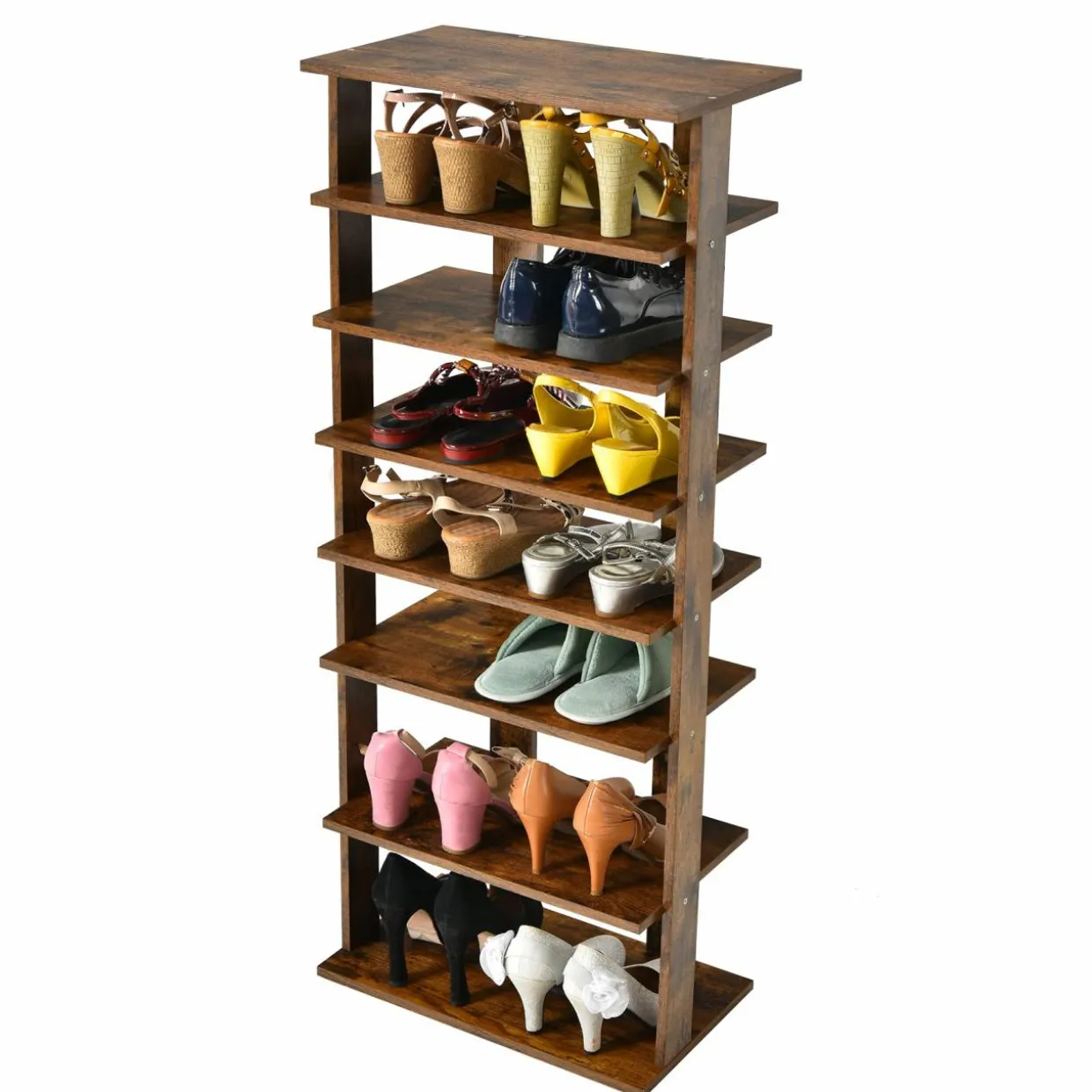 Tangkula 7 Tiers Vertical Shoe Rack, Entryway Wooden Shoes Racks, Modern Shoe Rack Organizer