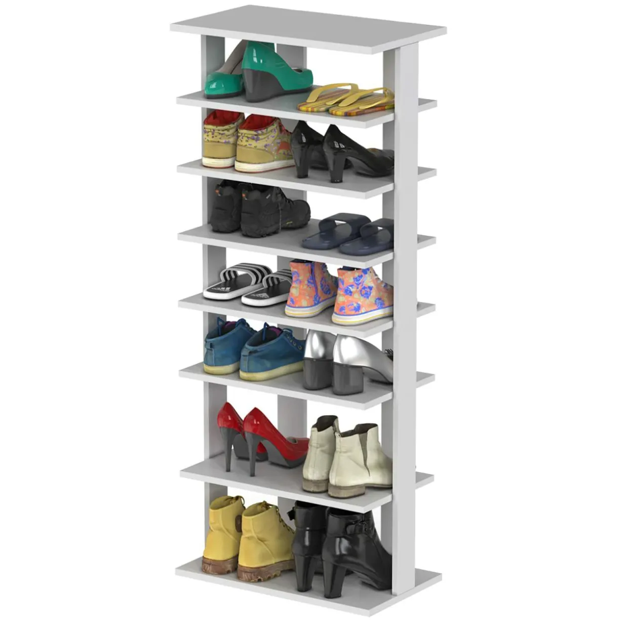 Tangkula 7 Tiers Vertical Shoe Rack, Entryway Wooden Shoes Racks, Modern Shoe Rack Organizer