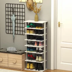 Tangkula 7 Tiers Vertical Shoe Rack, Entryway Wooden Shoes Racks, Modern Shoe Rack Organizer
