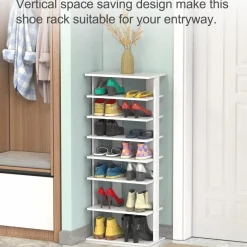 Tangkula 7 Tiers Vertical Shoe Rack, Entryway Wooden Shoes Racks, Modern Shoe Rack Organizer