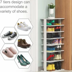 Tangkula 7 Tiers Vertical Shoe Rack, Entryway Wooden Shoes Racks, Modern Shoe Rack Organizer