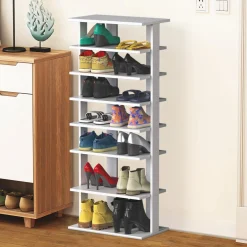 Tangkula 7 Tiers Vertical Shoe Rack, Entryway Wooden Shoes Racks, Modern Shoe Rack Organizer