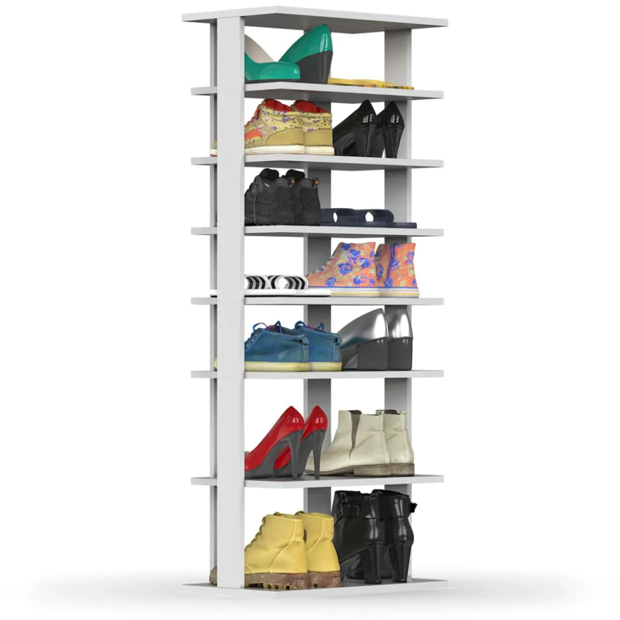 Tangkula 7 Tiers Vertical Shoe Rack, Entryway Wooden Shoes Racks, Modern Shoe Rack Organizer