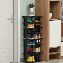 Tangkula 7 Tiers Vertical Shoe Rack, Entryway Wooden Shoes Racks, Modern Shoe Rack Organizer