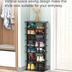 Tangkula 7 Tiers Vertical Shoe Rack, Entryway Wooden Shoes Racks, Modern Shoe Rack Organizer