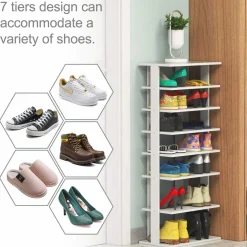 Tangkula 7 Tiers Vertical Shoe Rack, Entryway Slim Wooden Shoes Racks