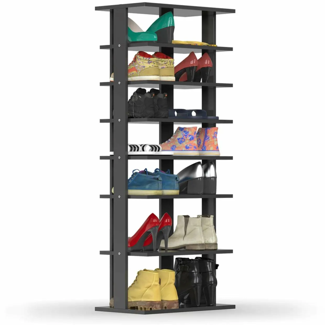 Tangkula 7 Tiers Vertical Shoe Rack, Entryway Wooden Shoes Racks, Modern Shoe Rack Organizer