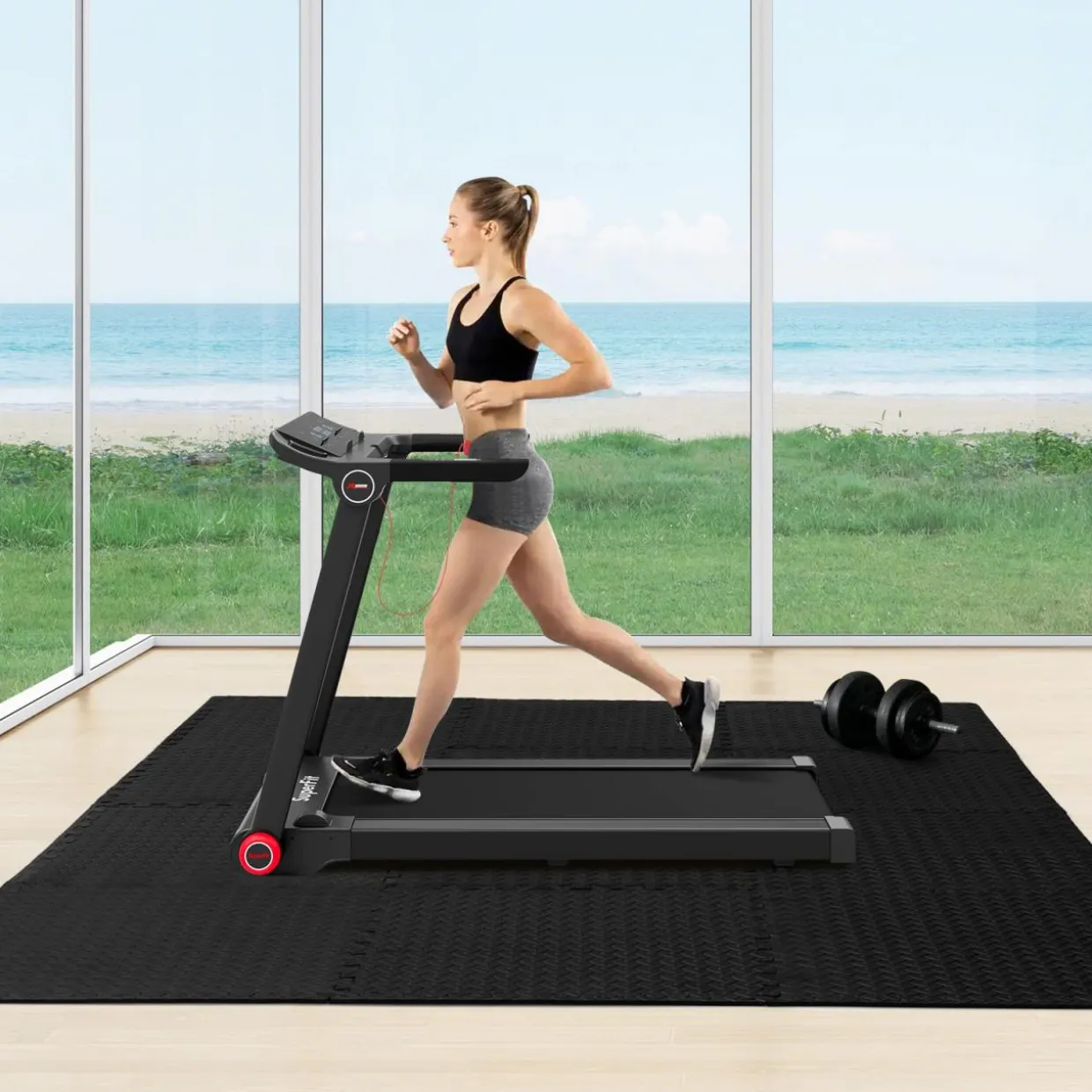 Tangkula 12 Tiles Exercise Flooring Mats with Border, Non-Slip EVA Foam Protective Mats