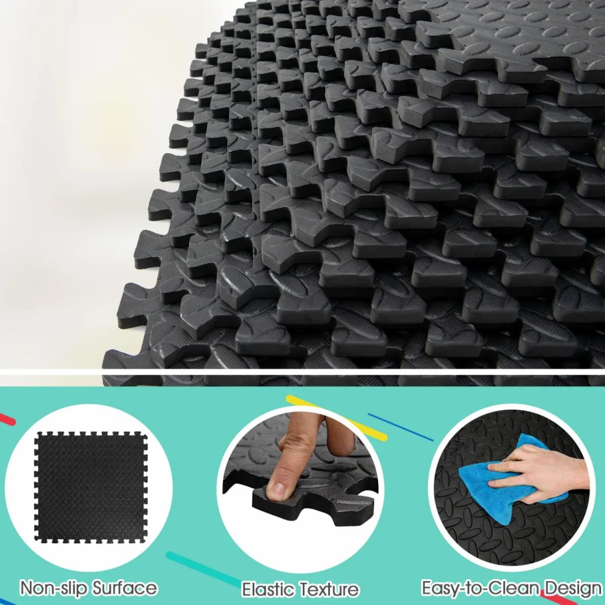 Tangkula 12 Tiles Exercise Flooring Mats with Border, Non-Slip EVA Foam Protective Mats