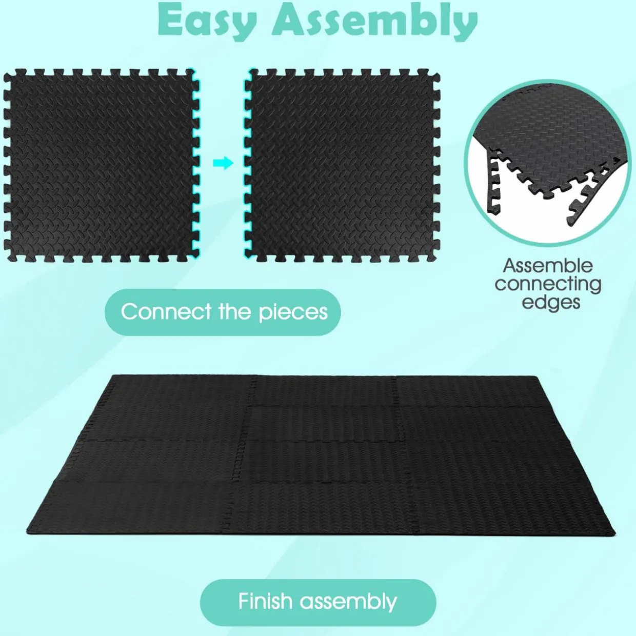 Tangkula 12 Tiles Exercise Flooring Mats with Border, Non-Slip EVA Foam Protective Mats